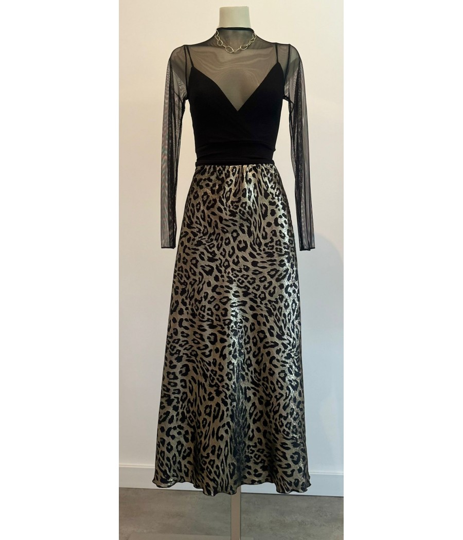 FALDA MIDI METALIZADA DORADA ANIMAL PRINT